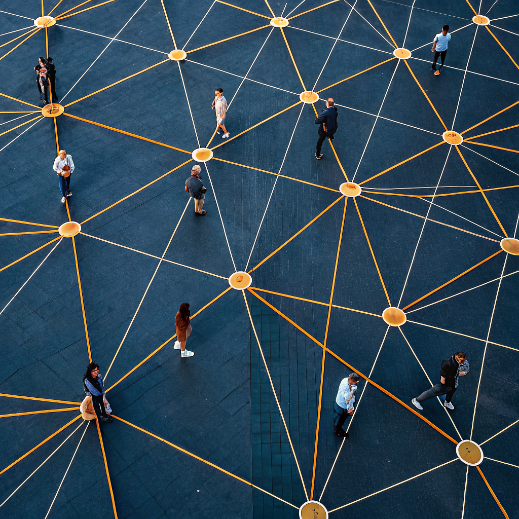 Abstract network visualization representing AI agent teams connected across a private infrastructure